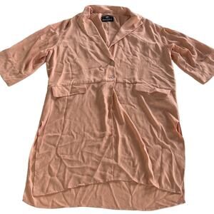 Berenik Tunic Top Women X Small-Medium Pink Sheer Slit Sides Pocket Button Light